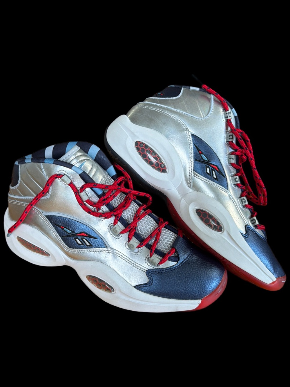 Reebok CROSSOVER The QUESTION IVERSON X HARDEN Silver Blue Red Mid size 11 *NEW*